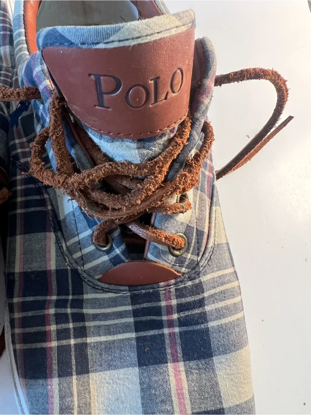 Polo Ralph Lauren Plaid Canvas Low-Top Sneakers in Blue and Brown Size 13